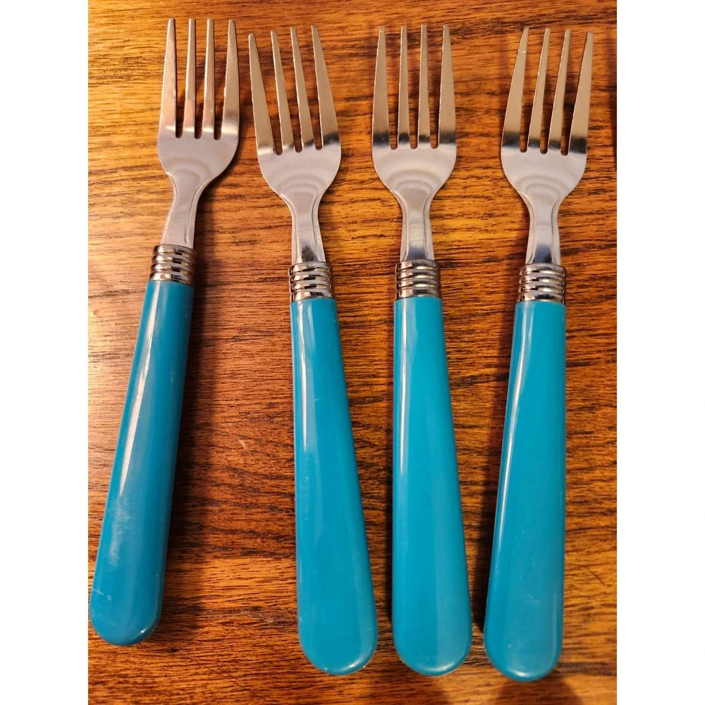 MCM Turquoise Blue 16 Piece Flatware Set Stainless Steel 8 Forks 8 Spoons Teal